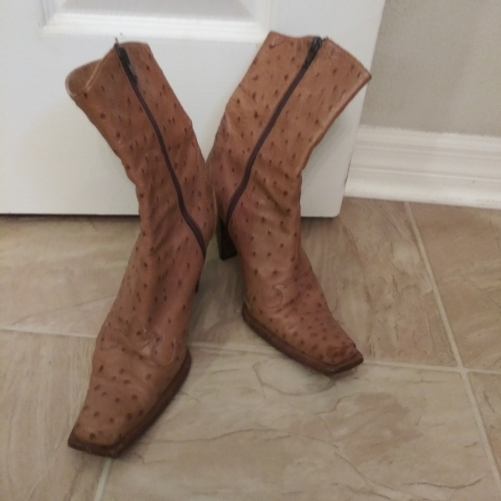 Leather tan Ostrich boots